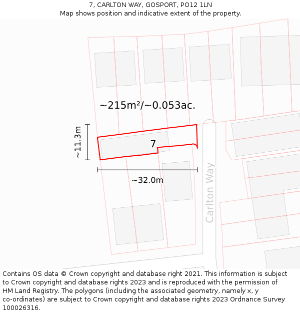 7, CARLTON WAY, GOSPORT, PO12 1LN: Plot and title map