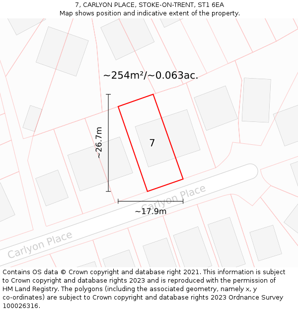 7, CARLYON PLACE, STOKE-ON-TRENT, ST1 6EA: Plot and title map