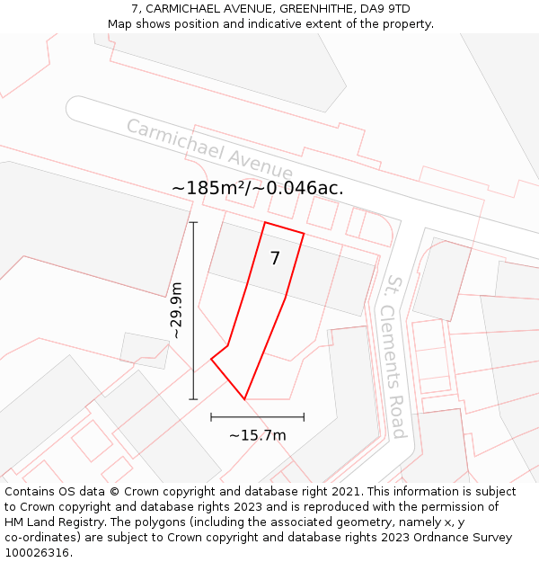 7, CARMICHAEL AVENUE, GREENHITHE, DA9 9TD: Plot and title map