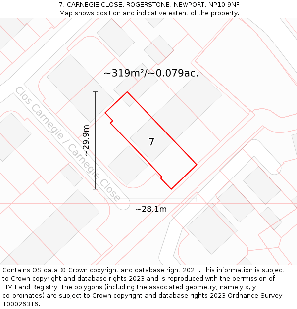 7, CARNEGIE CLOSE, ROGERSTONE, NEWPORT, NP10 9NF: Plot and title map