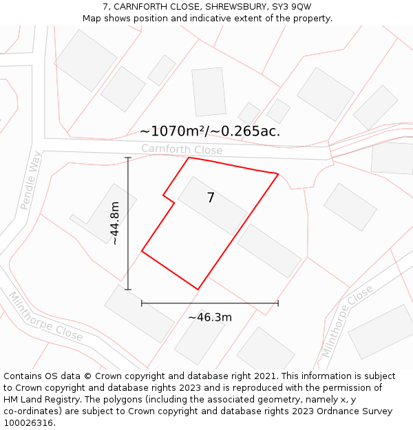 7, CARNFORTH CLOSE, SHREWSBURY, SY3 9QW: Plot and title map