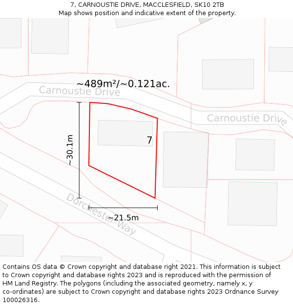 7, CARNOUSTIE DRIVE, MACCLESFIELD, SK10 2TB: Plot and title map