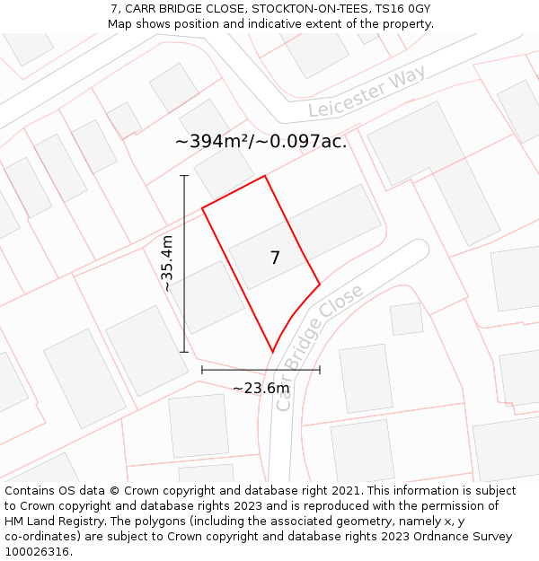 7, CARR BRIDGE CLOSE, STOCKTON-ON-TEES, TS16 0GY: Plot and title map