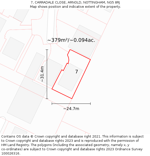 7, CARRADALE CLOSE, ARNOLD, NOTTINGHAM, NG5 8RJ: Plot and title map