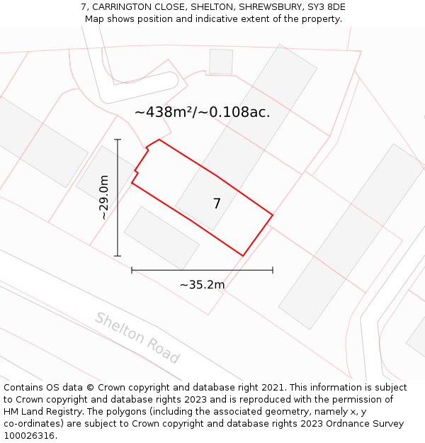 7, CARRINGTON CLOSE, SHELTON, SHREWSBURY, SY3 8DE: Plot and title map