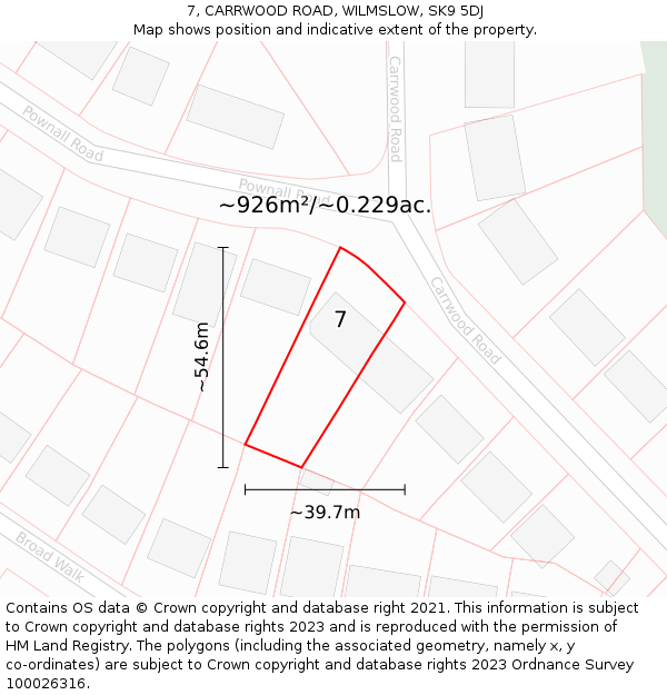 7, CARRWOOD ROAD, WILMSLOW, SK9 5DJ: Plot and title map