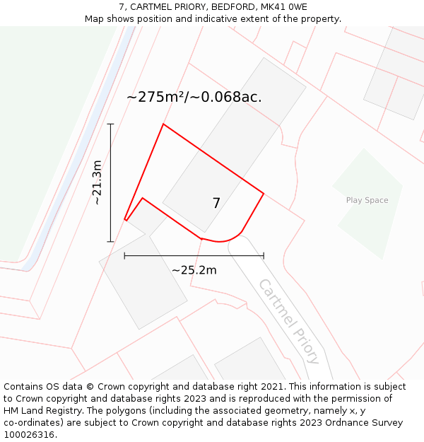 7, CARTMEL PRIORY, BEDFORD, MK41 0WE: Plot and title map