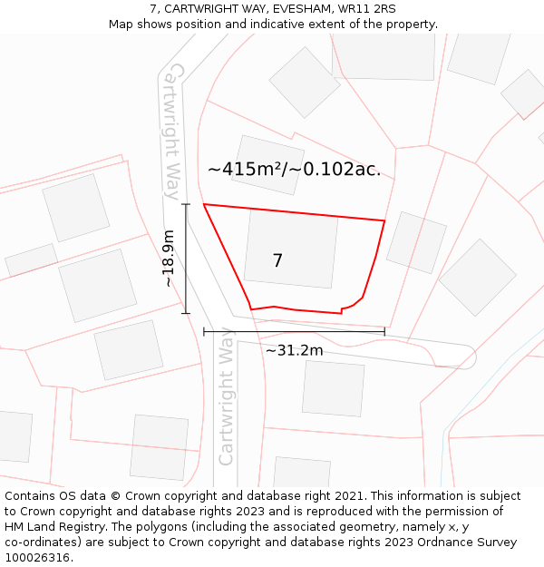 7, CARTWRIGHT WAY, EVESHAM, WR11 2RS: Plot and title map