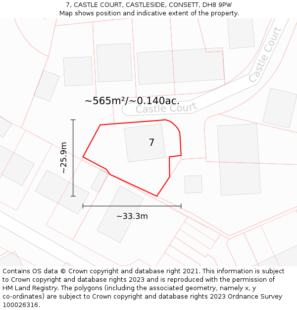 7, CASTLE COURT, CASTLESIDE, CONSETT, DH8 9PW: Plot and title map