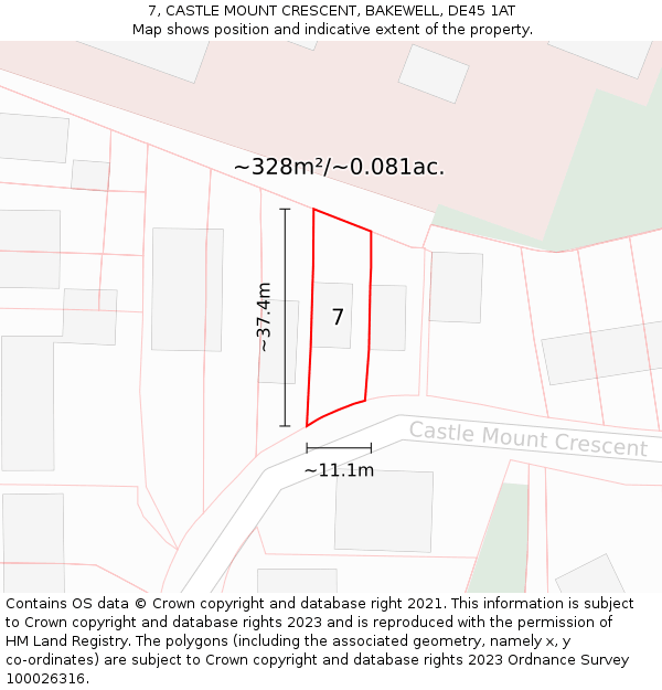 7, CASTLE MOUNT CRESCENT, BAKEWELL, DE45 1AT: Plot and title map