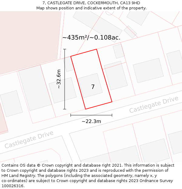 7, CASTLEGATE DRIVE, COCKERMOUTH, CA13 9HD: Plot and title map