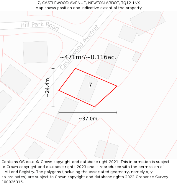 7, CASTLEWOOD AVENUE, NEWTON ABBOT, TQ12 1NX: Plot and title map