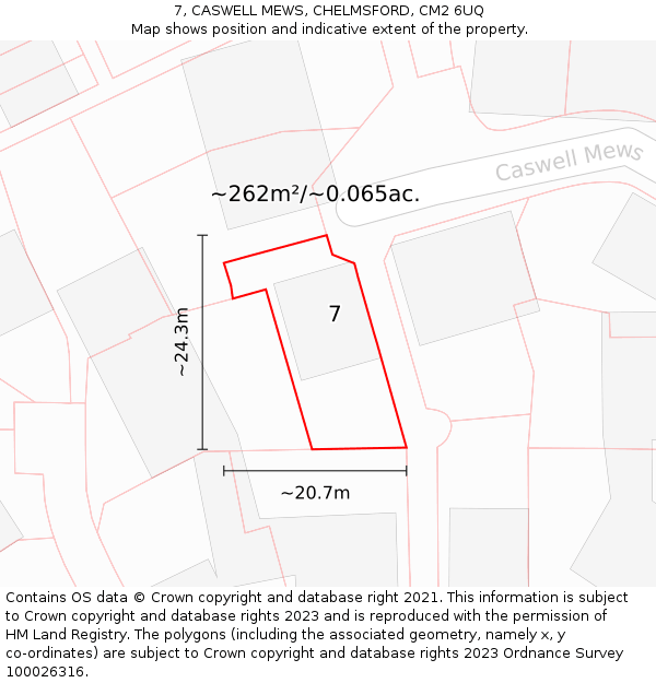 7, CASWELL MEWS, CHELMSFORD, CM2 6UQ: Plot and title map