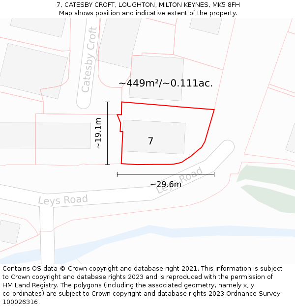 7, CATESBY CROFT, LOUGHTON, MILTON KEYNES, MK5 8FH: Plot and title map