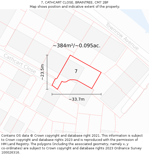 7, CATHCART CLOSE, BRAINTREE, CM7 2BF: Plot and title map