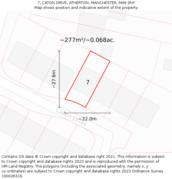 7, CATON DRIVE, ATHERTON, MANCHESTER, M46 0NY: Plot and title map