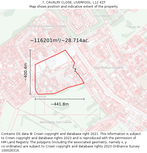 7, CAVALRY CLOSE, LIVERPOOL, L12 4ZF: Plot and title map