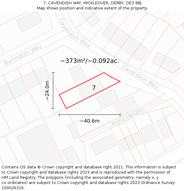 7, CAVENDISH WAY, MICKLEOVER, DERBY, DE3 9BJ: Plot and title map