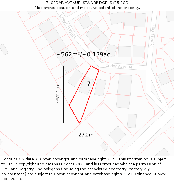 7, CEDAR AVENUE, STALYBRIDGE, SK15 3GD: Plot and title map