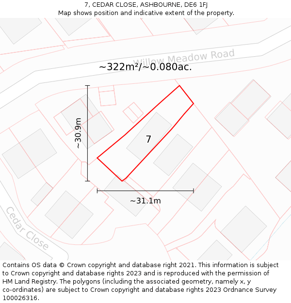 7, CEDAR CLOSE, ASHBOURNE, DE6 1FJ: Plot and title map