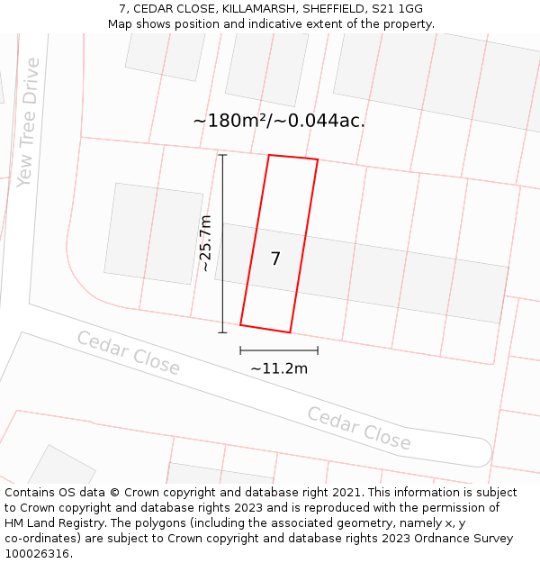 7, CEDAR CLOSE, KILLAMARSH, SHEFFIELD, S21 1GG: Plot and title map