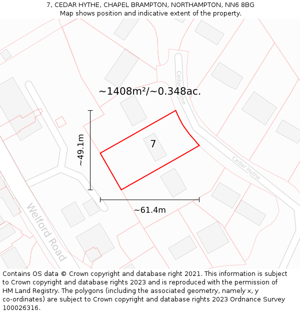 7, CEDAR HYTHE, CHAPEL BRAMPTON, NORTHAMPTON, NN6 8BG: Plot and title map