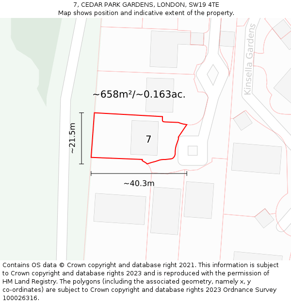 7, CEDAR PARK GARDENS, LONDON, SW19 4TE: Plot and title map
