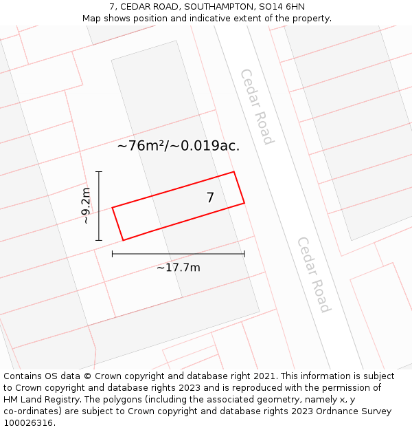 7, CEDAR ROAD, SOUTHAMPTON, SO14 6HN: Plot and title map