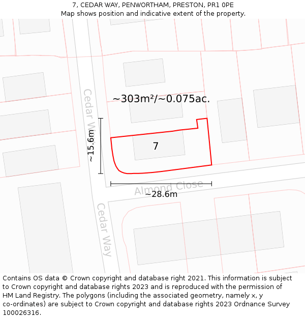 7, CEDAR WAY, PENWORTHAM, PRESTON, PR1 0PE: Plot and title map