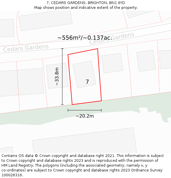7, CEDARS GARDENS, BRIGHTON, BN1 6YD: Plot and title map