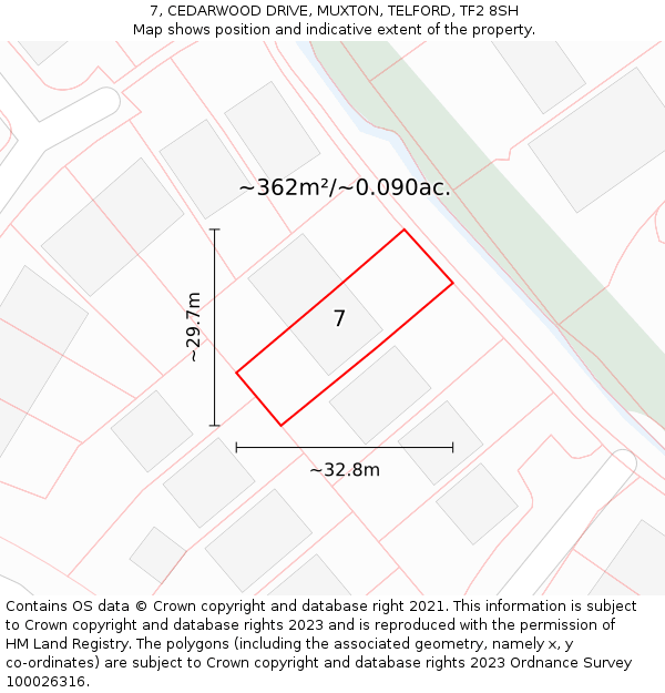 7, CEDARWOOD DRIVE, MUXTON, TELFORD, TF2 8SH: Plot and title map