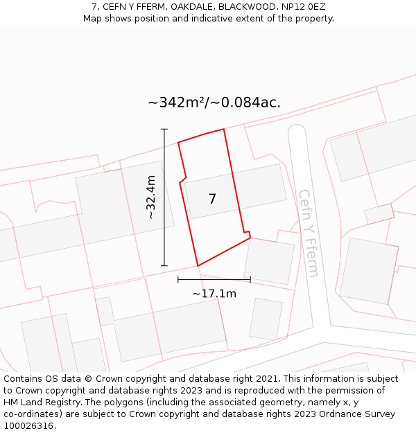 7, CEFN Y FFERM, OAKDALE, BLACKWOOD, NP12 0EZ: Plot and title map