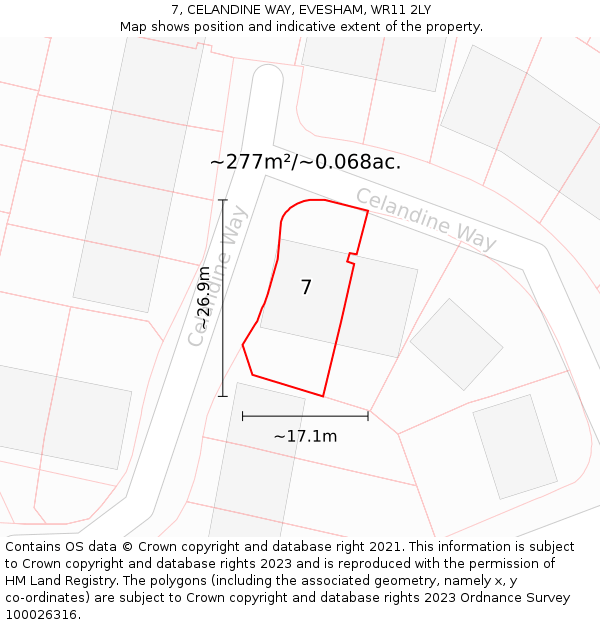 7, CELANDINE WAY, EVESHAM, WR11 2LY: Plot and title map