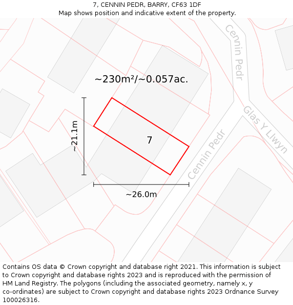 7, CENNIN PEDR, BARRY, CF63 1DF: Plot and title map