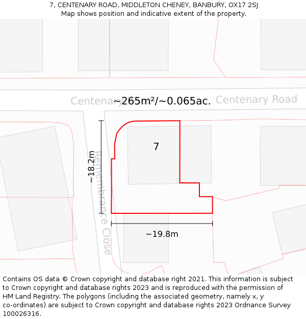 7, CENTENARY ROAD, MIDDLETON CHENEY, BANBURY, OX17 2SJ: Plot and title map