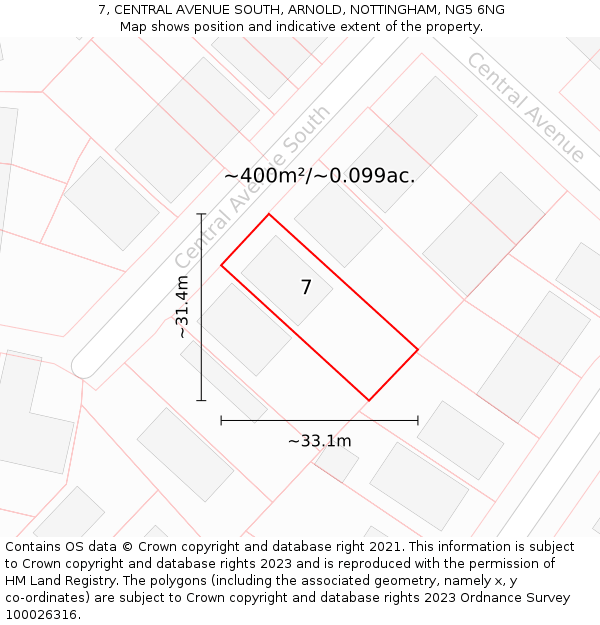 7, CENTRAL AVENUE SOUTH, ARNOLD, NOTTINGHAM, NG5 6NG: Plot and title map