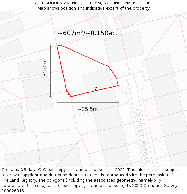 7, CHADBORN AVENUE, GOTHAM, NOTTINGHAM, NG11 0HT: Plot and title map