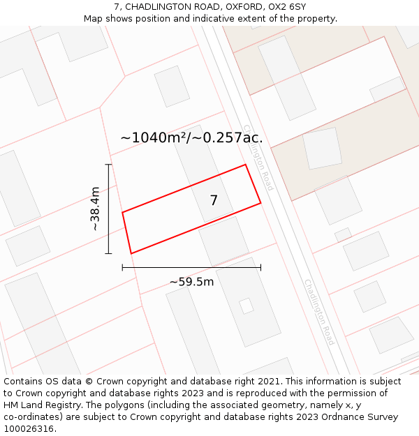 7, CHADLINGTON ROAD, OXFORD, OX2 6SY: Plot and title map