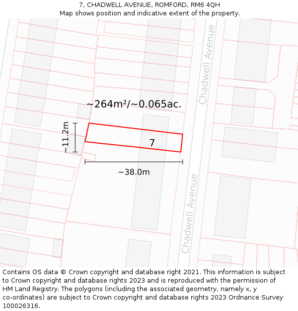 7, CHADWELL AVENUE, ROMFORD, RM6 4QH: Plot and title map