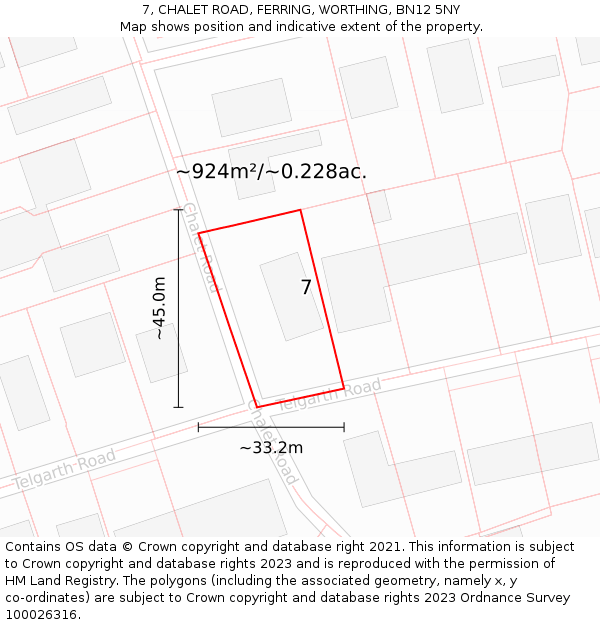 7, CHALET ROAD, FERRING, WORTHING, BN12 5NY: Plot and title map