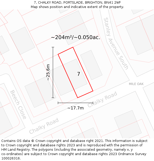 7, CHALKY ROAD, PORTSLADE, BRIGHTON, BN41 2WF: Plot and title map