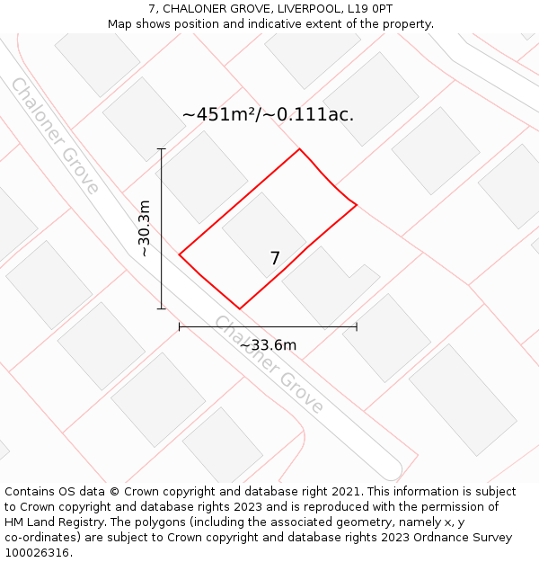 7, CHALONER GROVE, LIVERPOOL, L19 0PT: Plot and title map