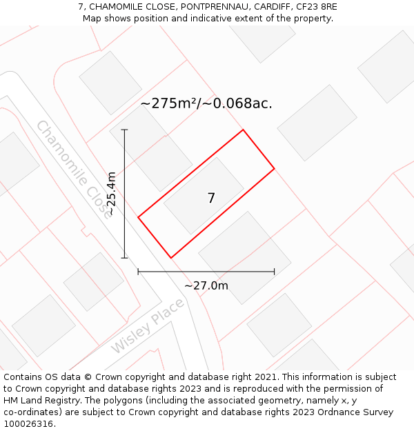 7, CHAMOMILE CLOSE, PONTPRENNAU, CARDIFF, CF23 8RE: Plot and title map