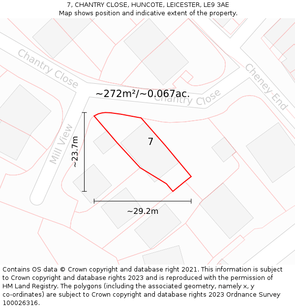 7, CHANTRY CLOSE, HUNCOTE, LEICESTER, LE9 3AE: Plot and title map