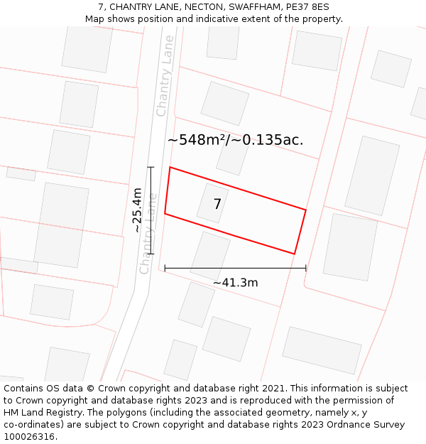 7, CHANTRY LANE, NECTON, SWAFFHAM, PE37 8ES: Plot and title map