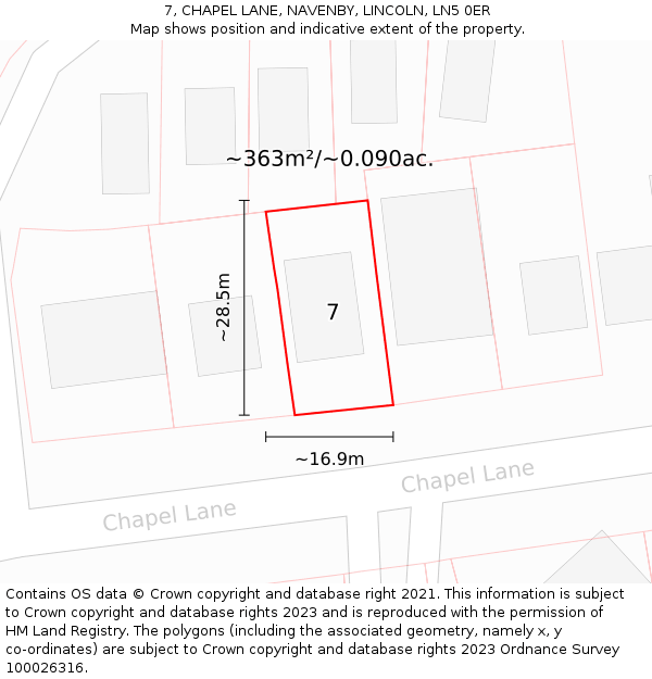 7, CHAPEL LANE, NAVENBY, LINCOLN, LN5 0ER: Plot and title map