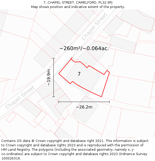 7, CHAPEL STREET, CAMELFORD, PL32 9PJ: Plot and title map