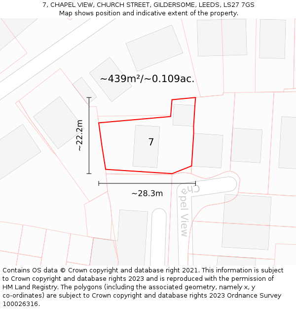 7, CHAPEL VIEW, CHURCH STREET, GILDERSOME, LEEDS, LS27 7GS: Plot and title map