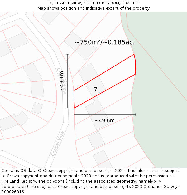 7, CHAPEL VIEW, SOUTH CROYDON, CR2 7LG: Plot and title map