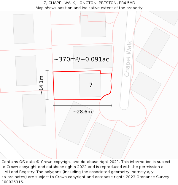 7, CHAPEL WALK, LONGTON, PRESTON, PR4 5AD: Plot and title map